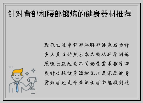 针对背部和腰部锻炼的健身器材推荐